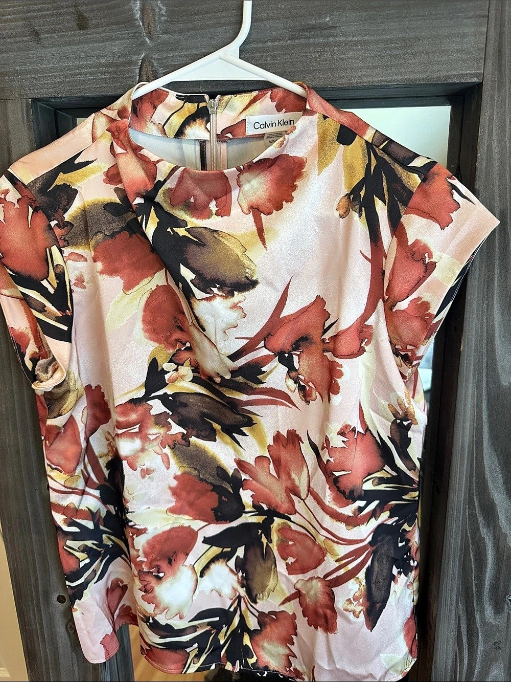 Calvin Klein Floral Short Sleeve Blouse in Pink & Red